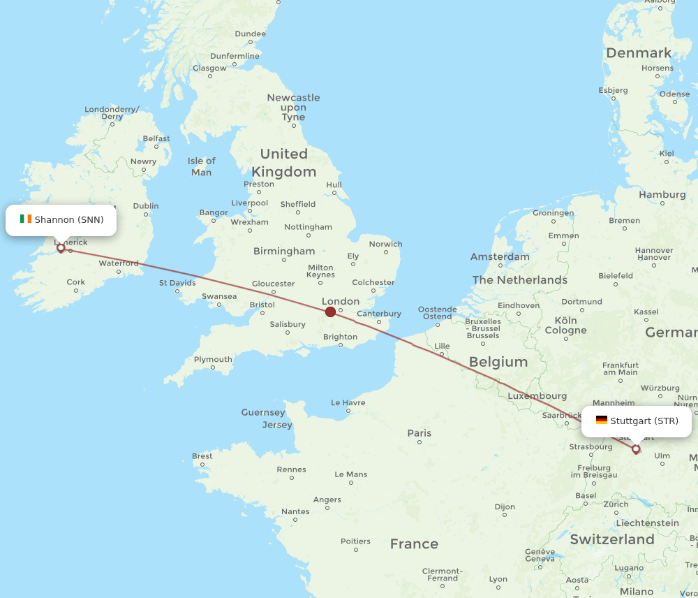 STR to SNN flights and routes map