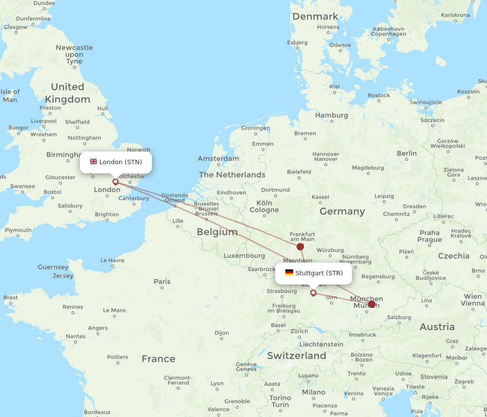 STR-STN flight routes