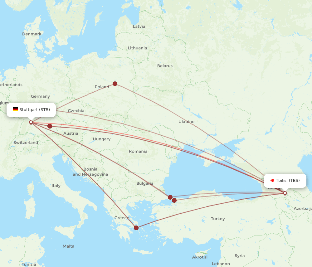 STR-TBS flight routes