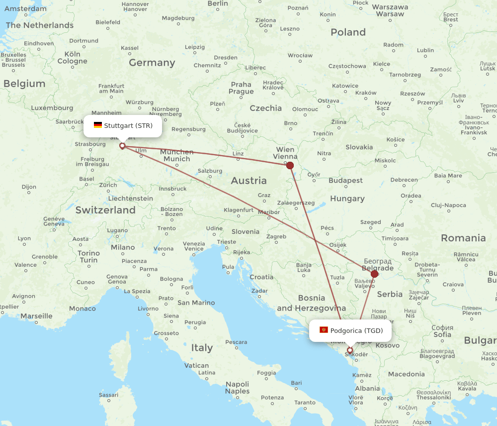 STR-TGD flight routes