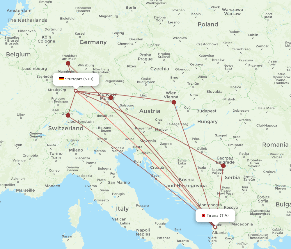 STR-TIA flight routes