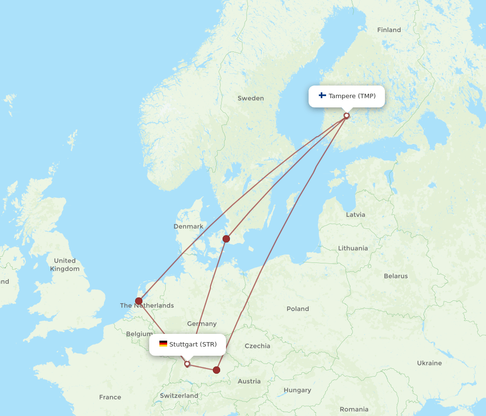Stuttgart - Tampere route map and flight paths