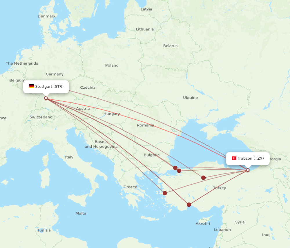 STR to TZX flights and routes map