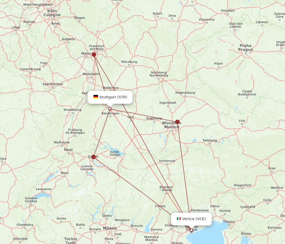 STR to VCE flights and routes map