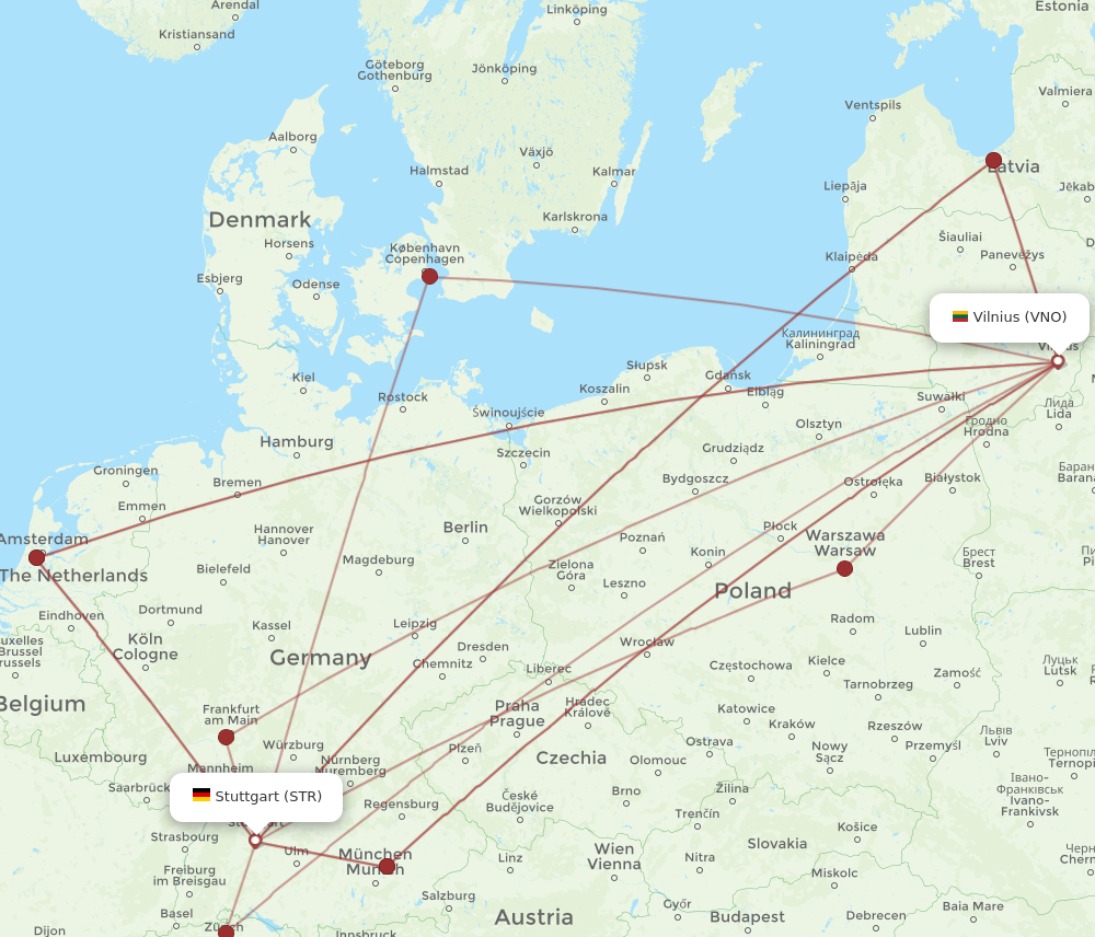 STR to VNO flights and routes map