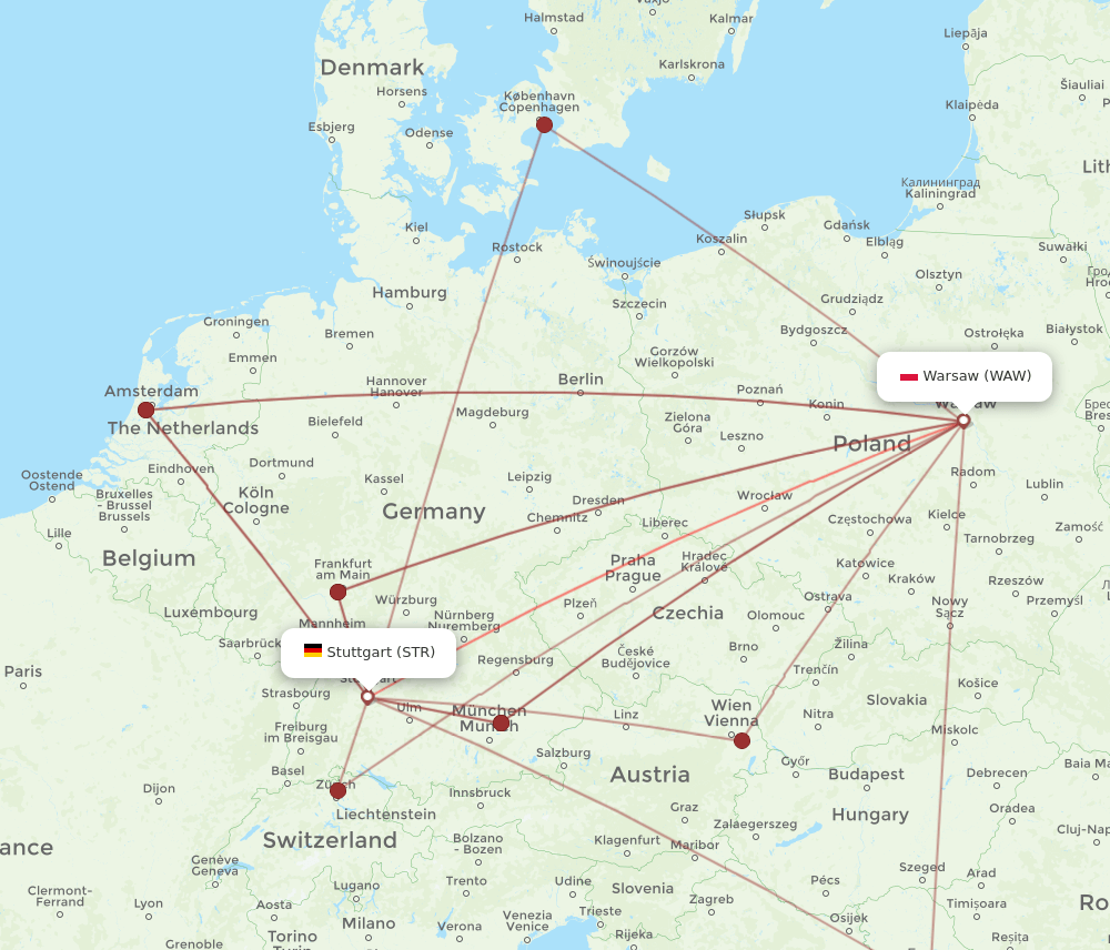 STR to WAW flights and routes map