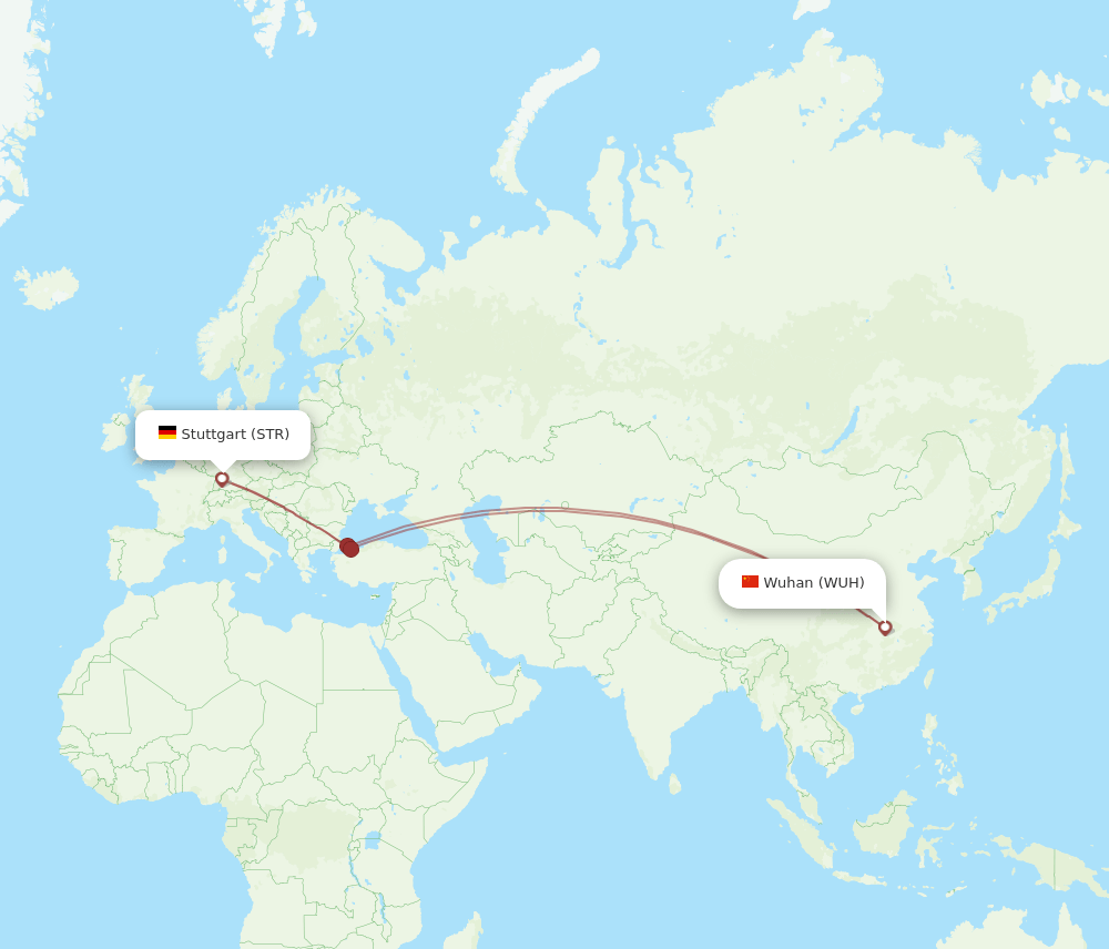 Wuhan - Stuttgart route map and flight paths