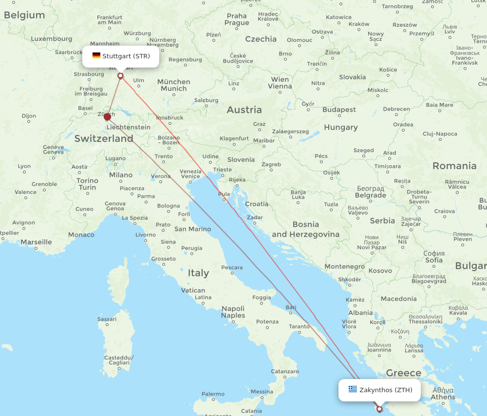 STR to ZTH flights and routes map