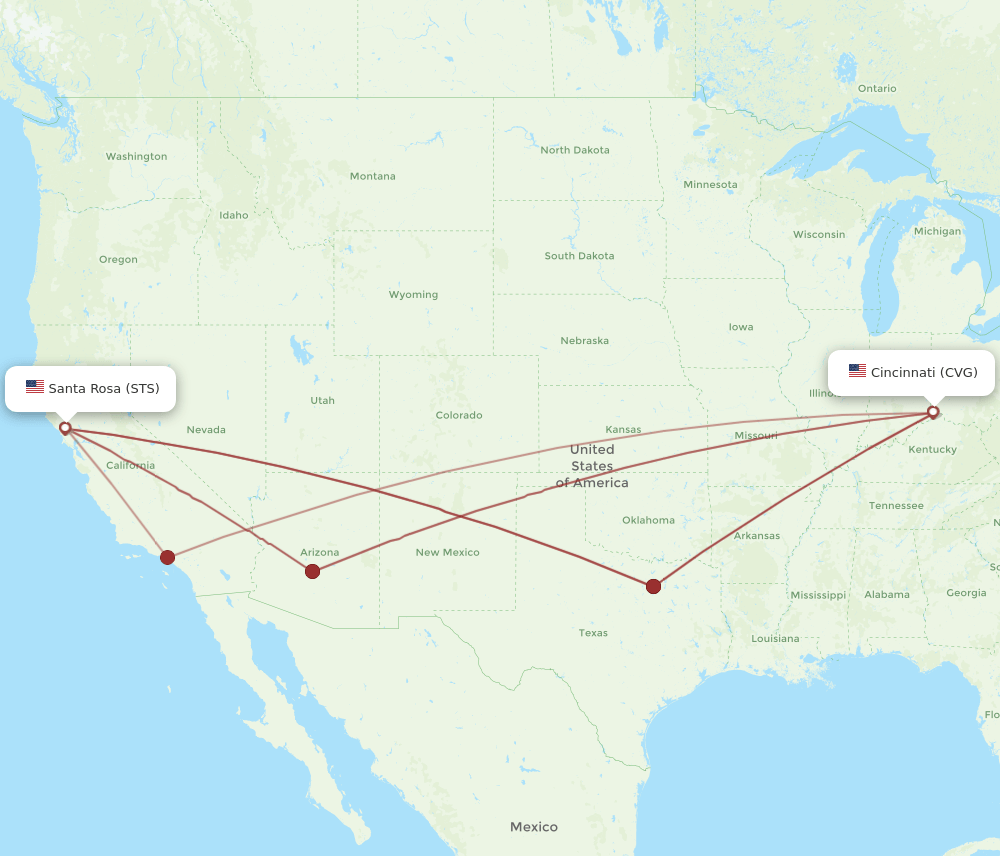 STS to CVG flights and routes map