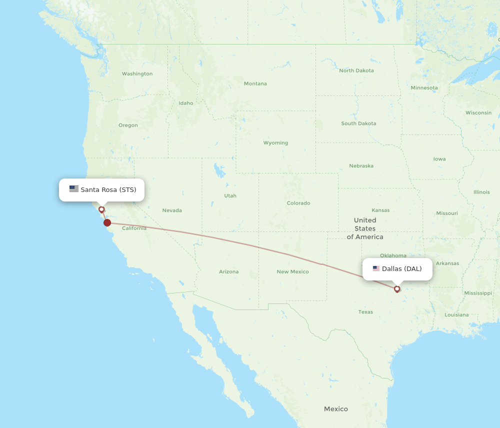 Dallas - Santa Rosa route map and flight paths