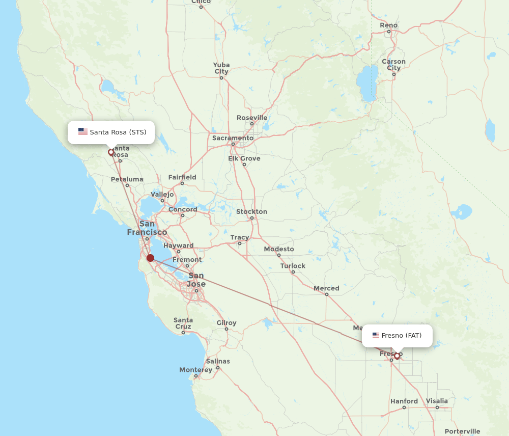 Santa Rosa - Fresno route map and flight paths