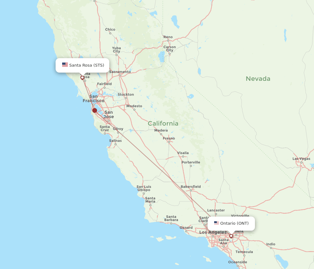 Santa Rosa - Ontario route map and flight paths