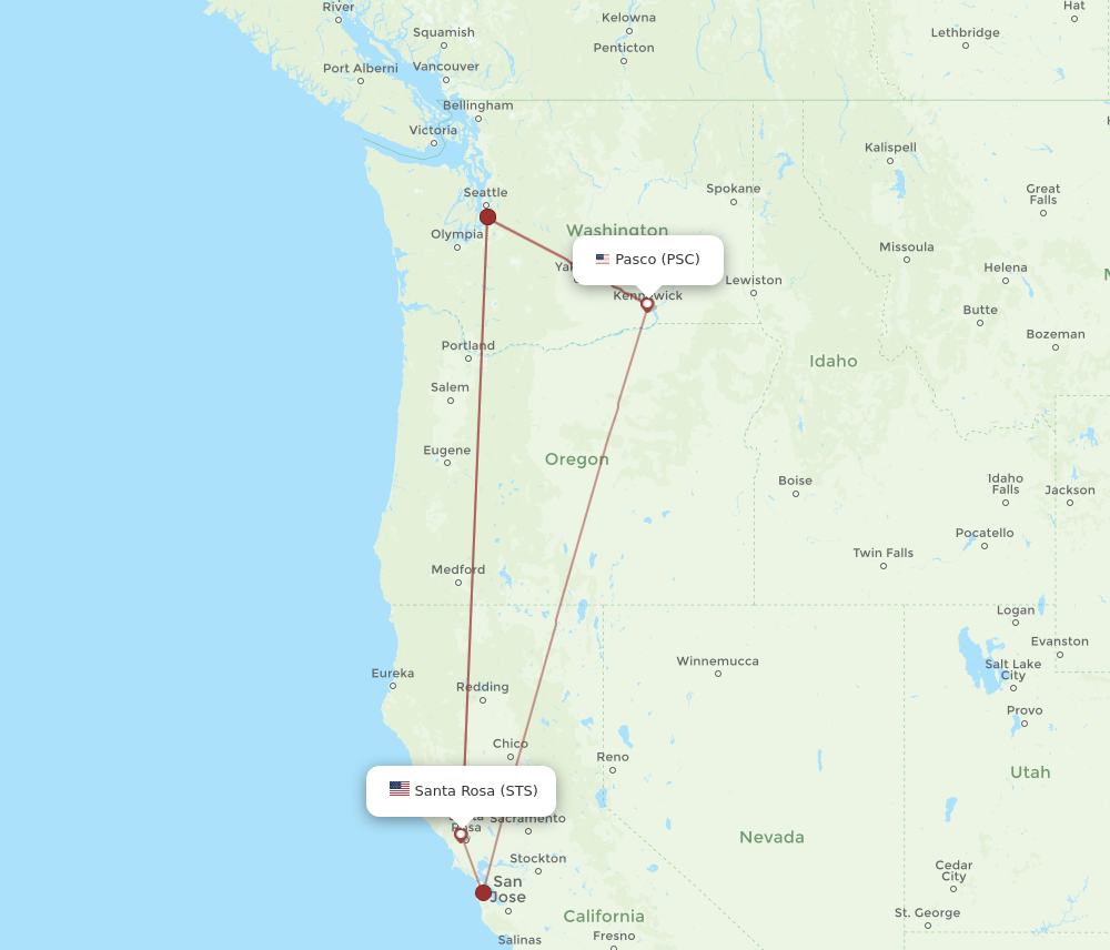 STS to PSC flights and routes map