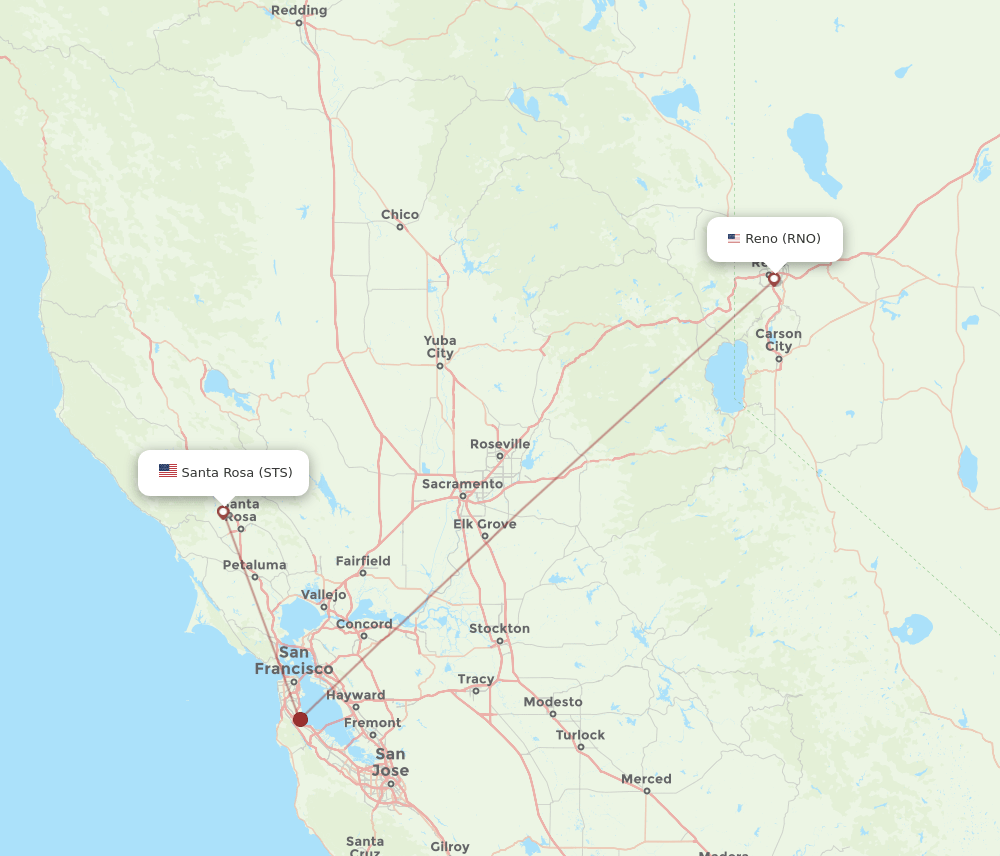 Santa Rosa - Reno route map and flight paths