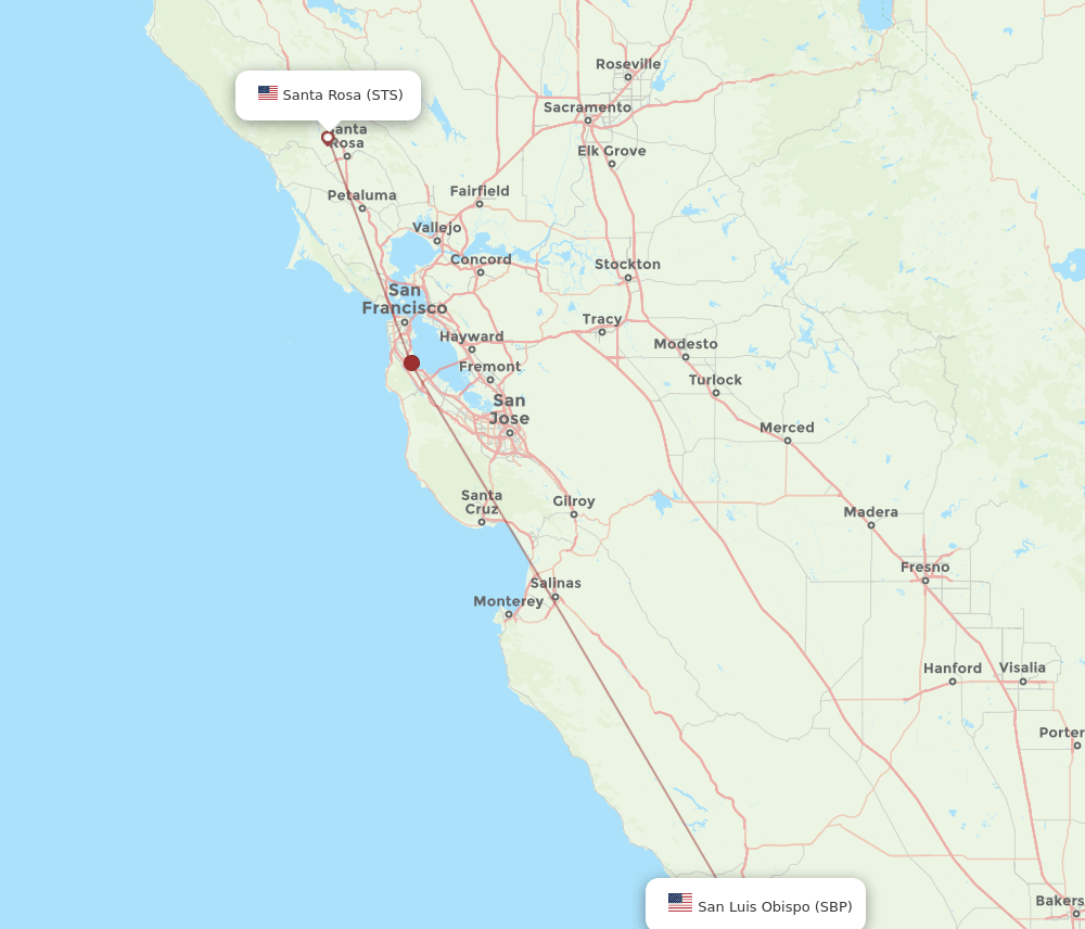 Santa Rosa - San Luis Obispo route map and flight paths