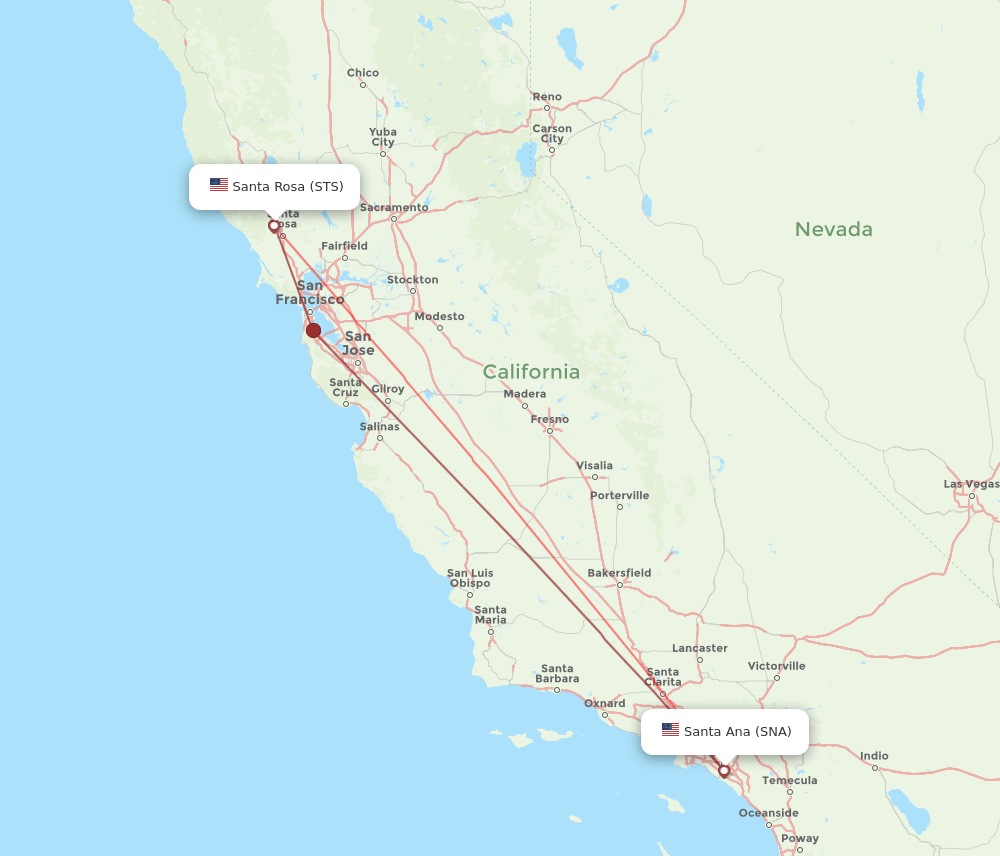 Santa Rosa - Santa Ana route map and flight paths