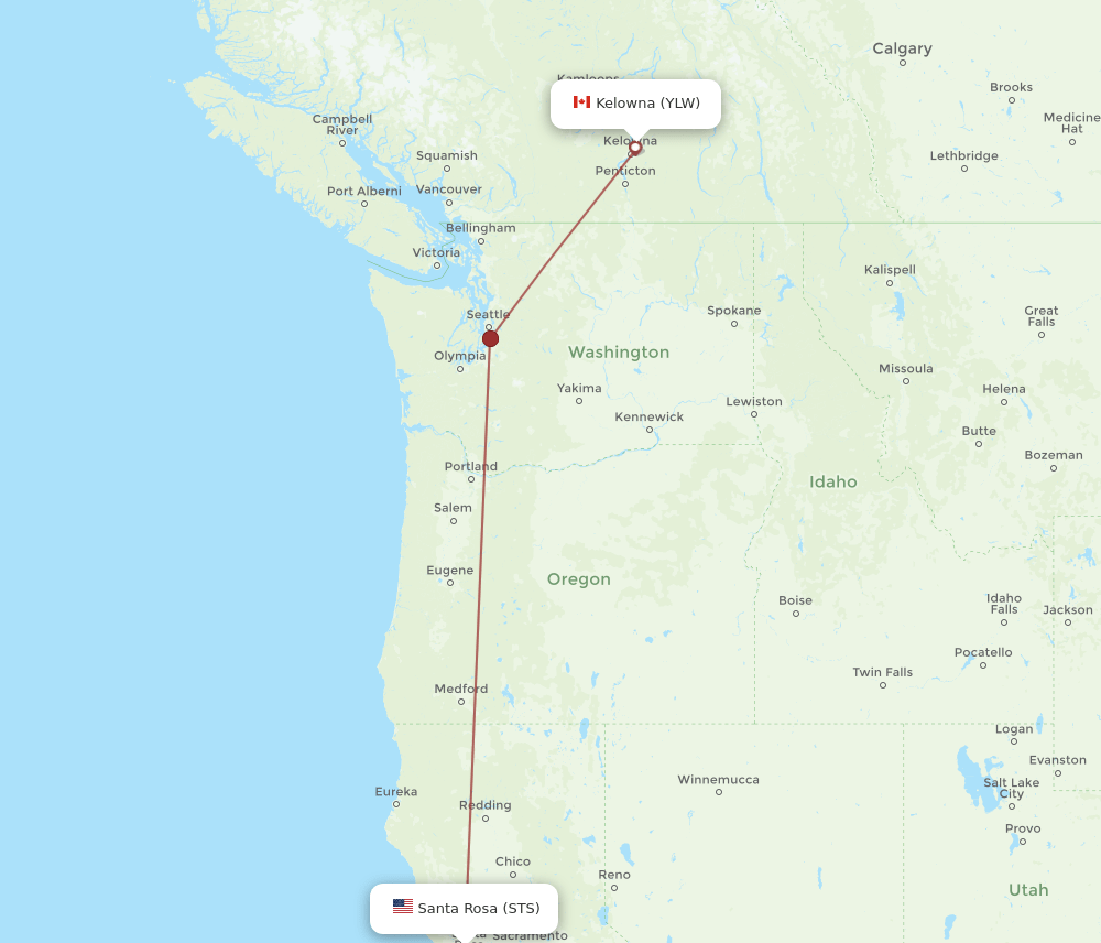 STS to YLW flights and routes map