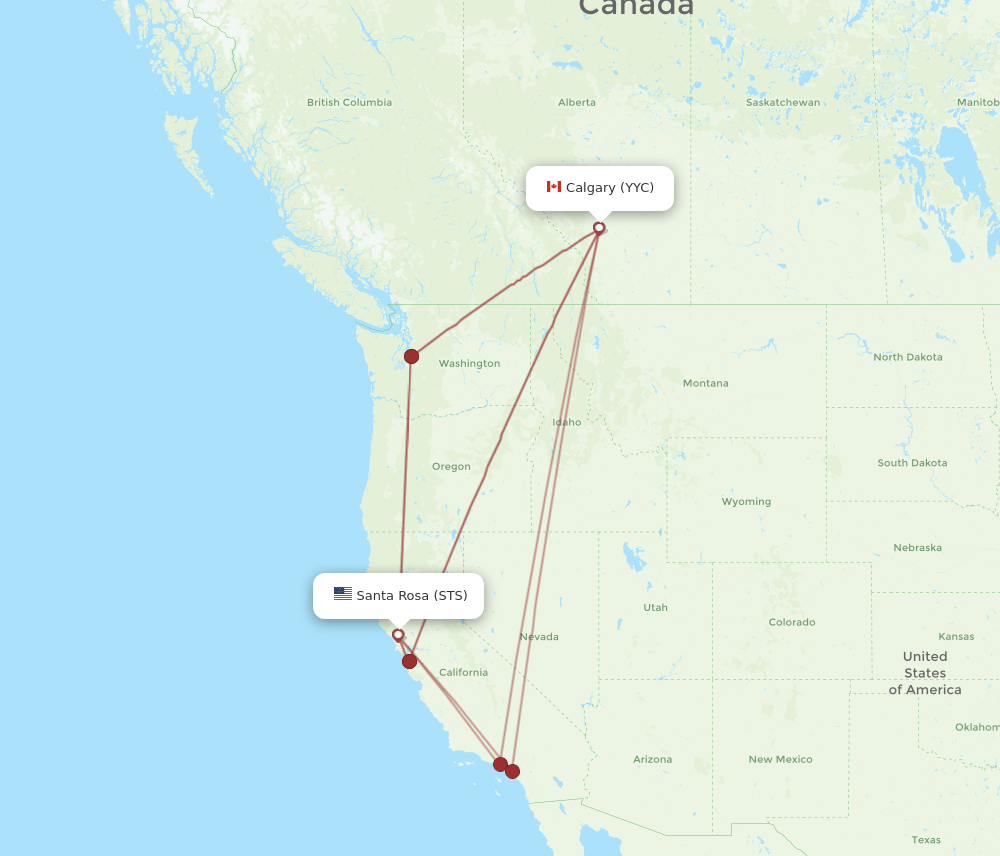 Calgary - Santa Rosa route map and flight paths