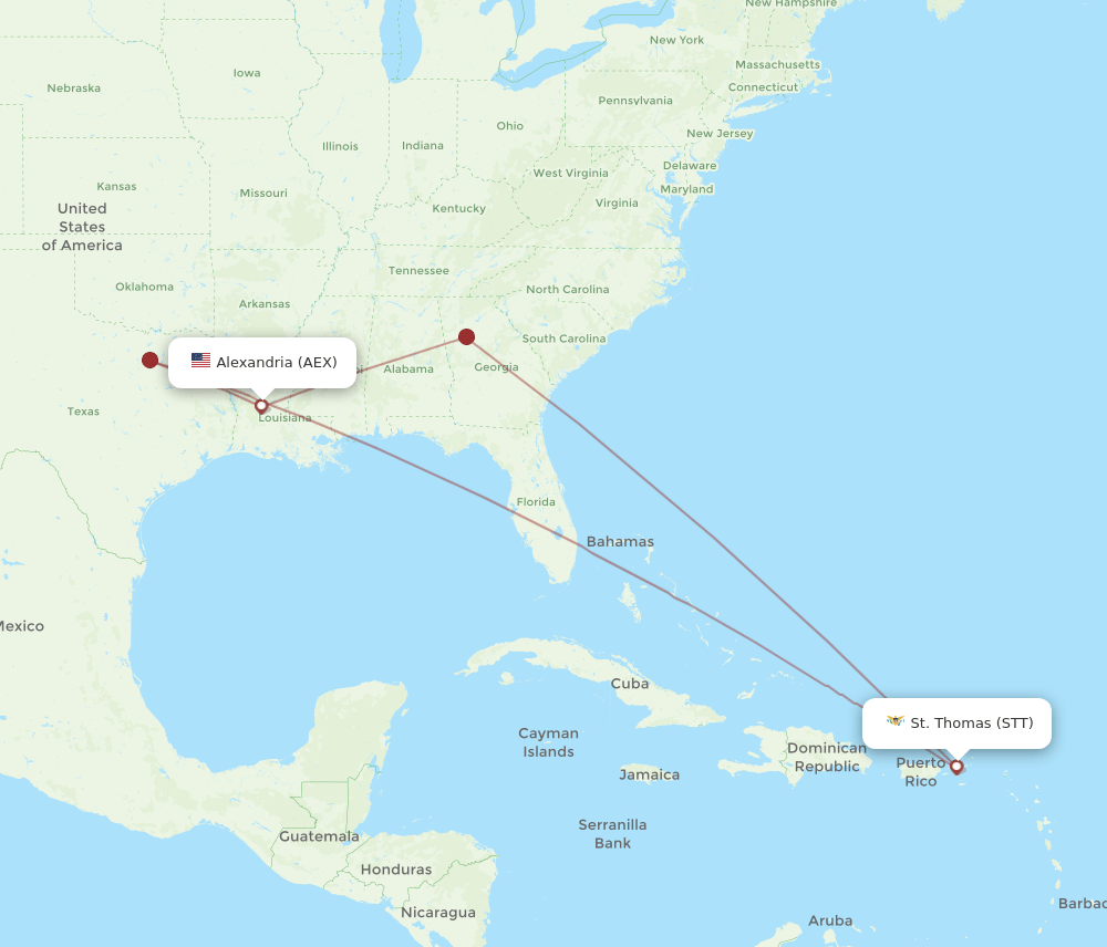 STT to AEX flights and routes map