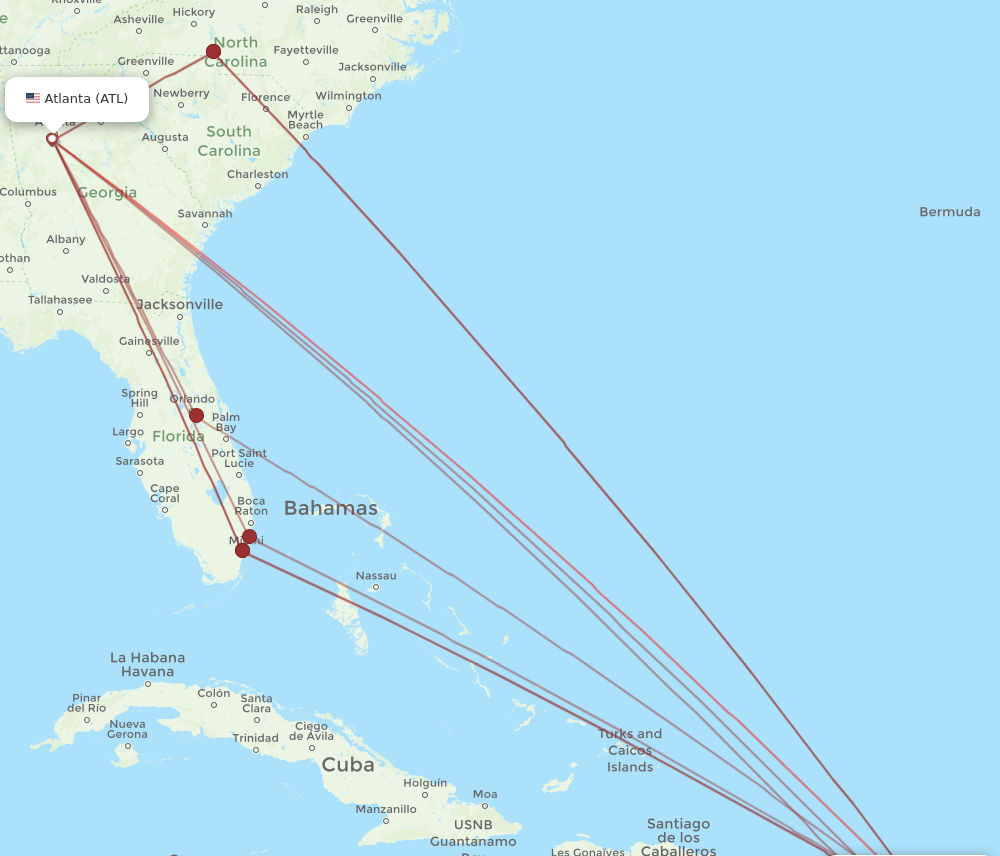 STT to ATL flights and routes map
