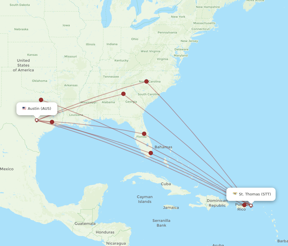 STT-AUS flight routes