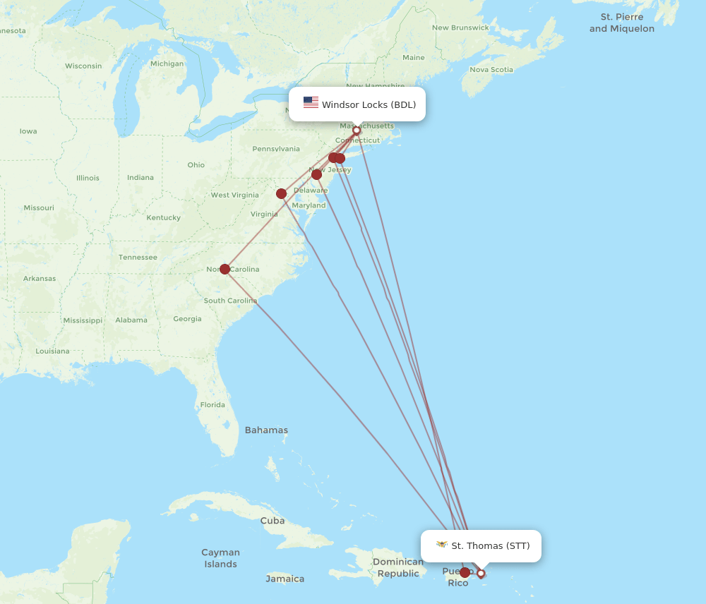 STT-BDL flight routes