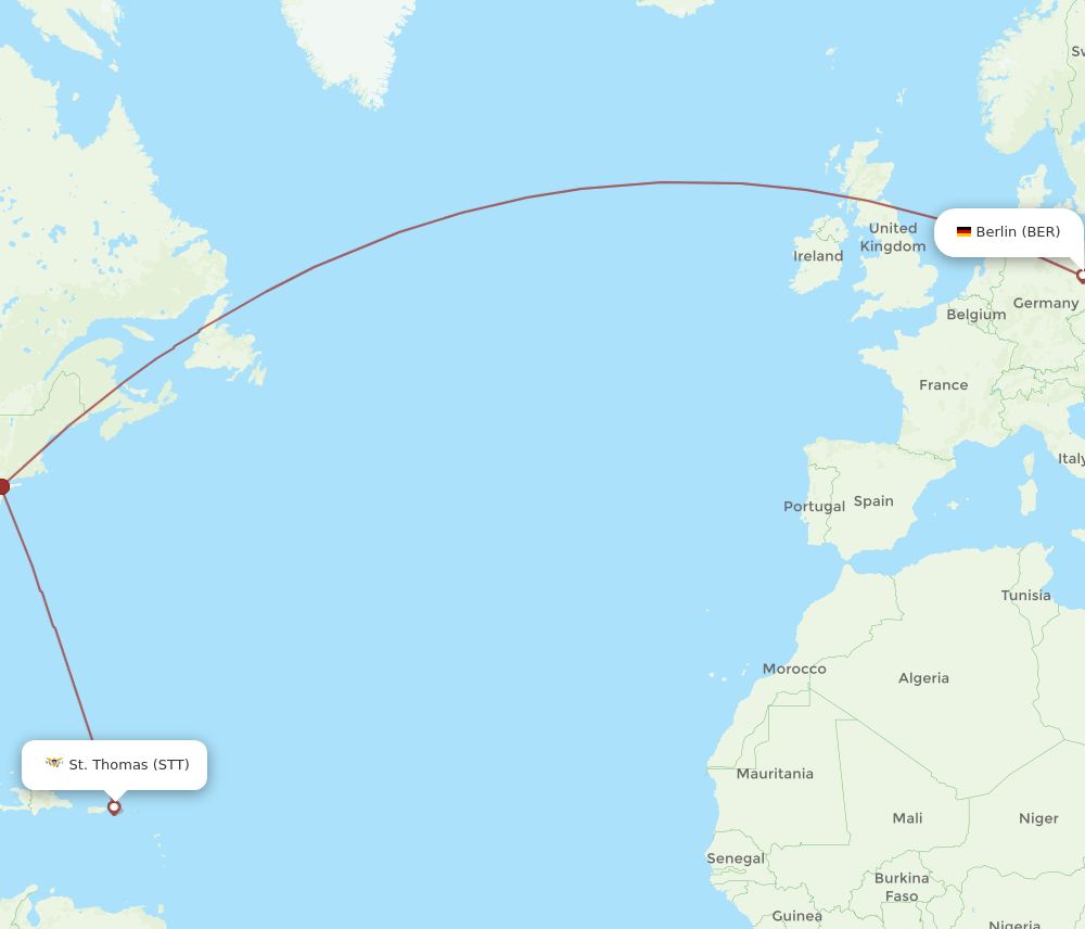 STT to BER flights and routes map