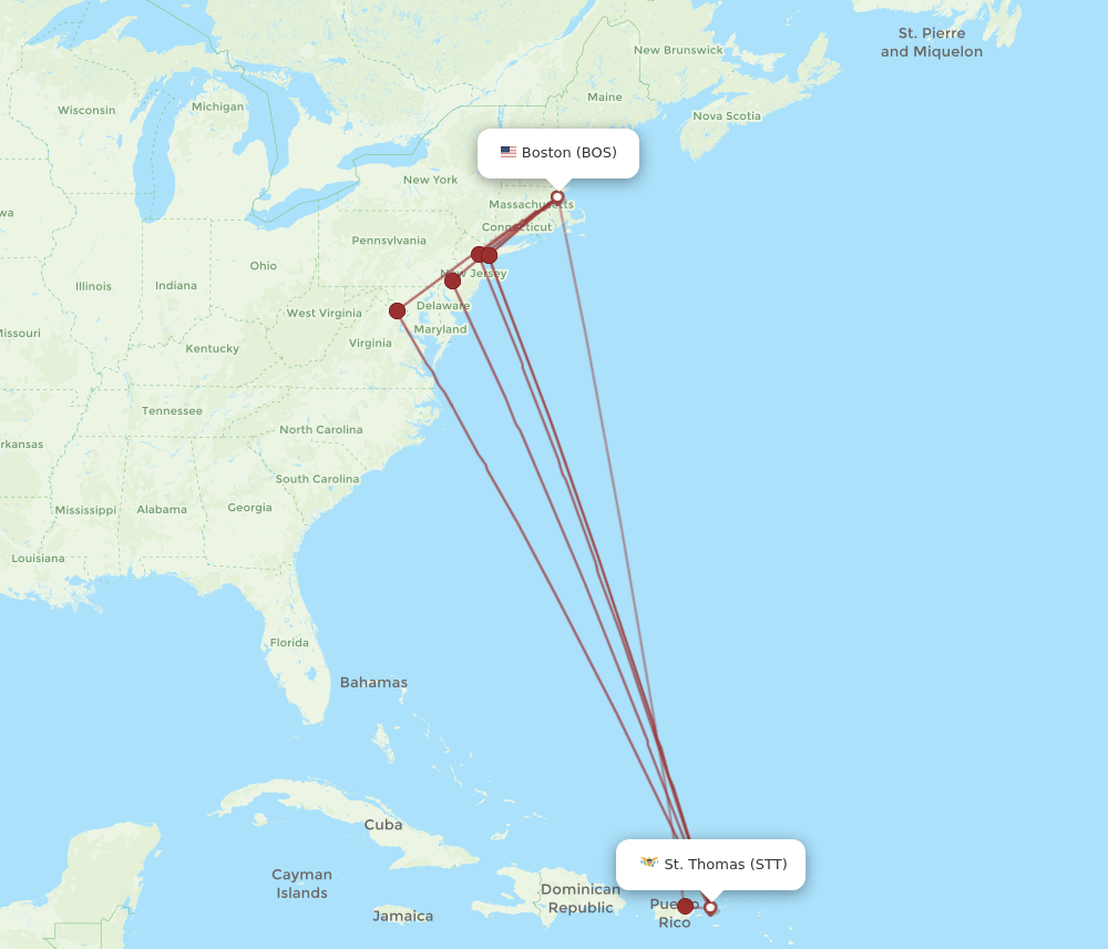 STT-BOS flight routes