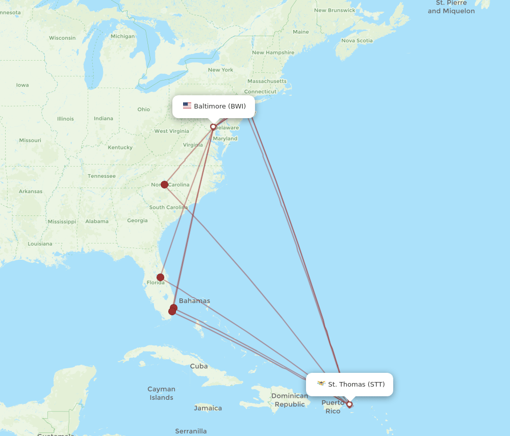 STT-BWI flight routes