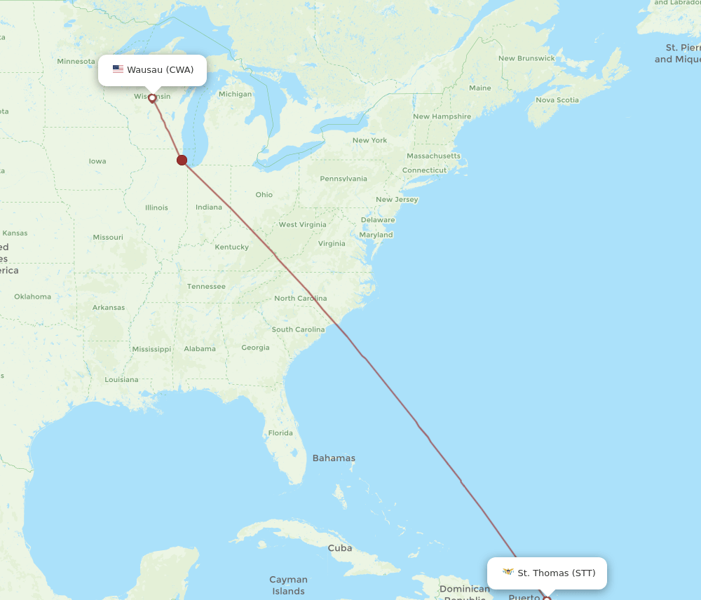 STT to CWA flights and routes map