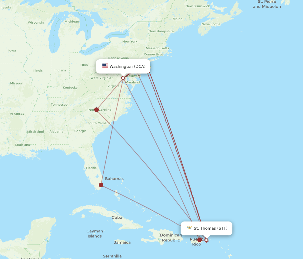 STT-DCA flight routes