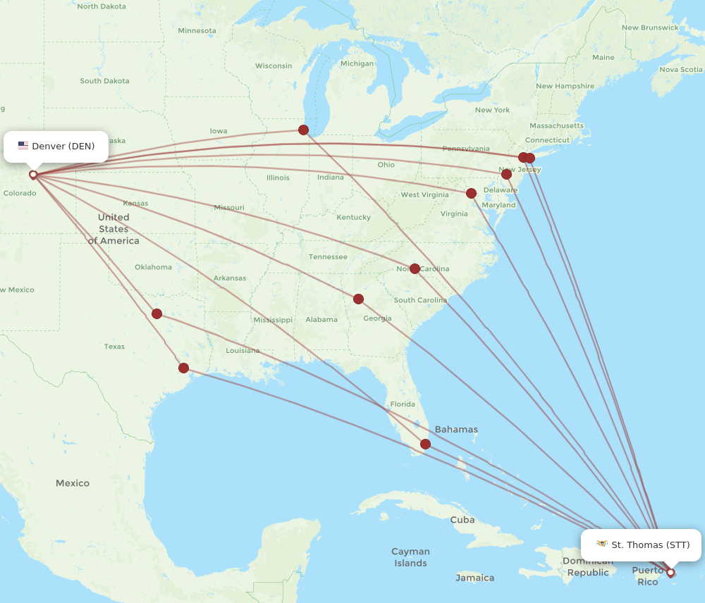 STT to DEN flights and routes map