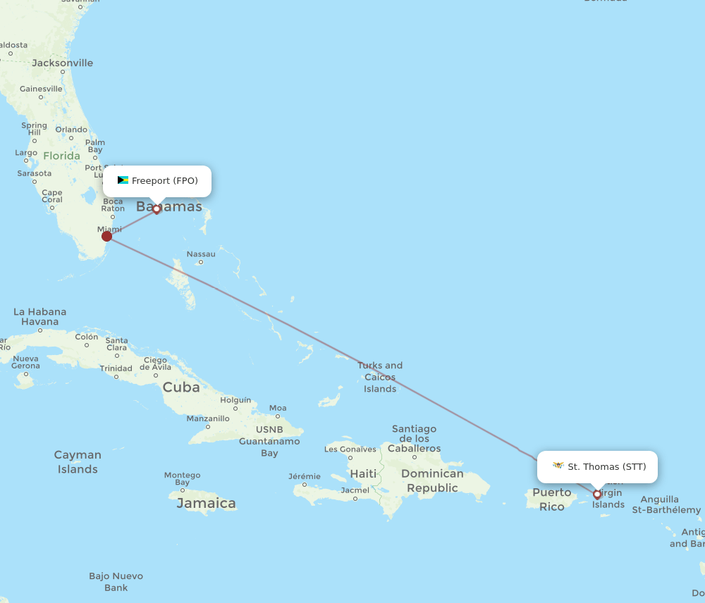 Freeport - Saint Thomas route map and flight paths