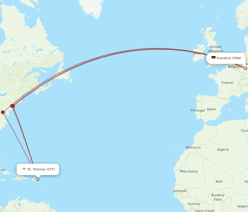 STT to FRA flights and routes map