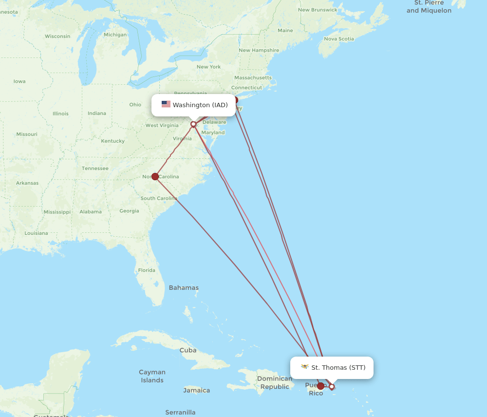 STT-IAD flight routes
