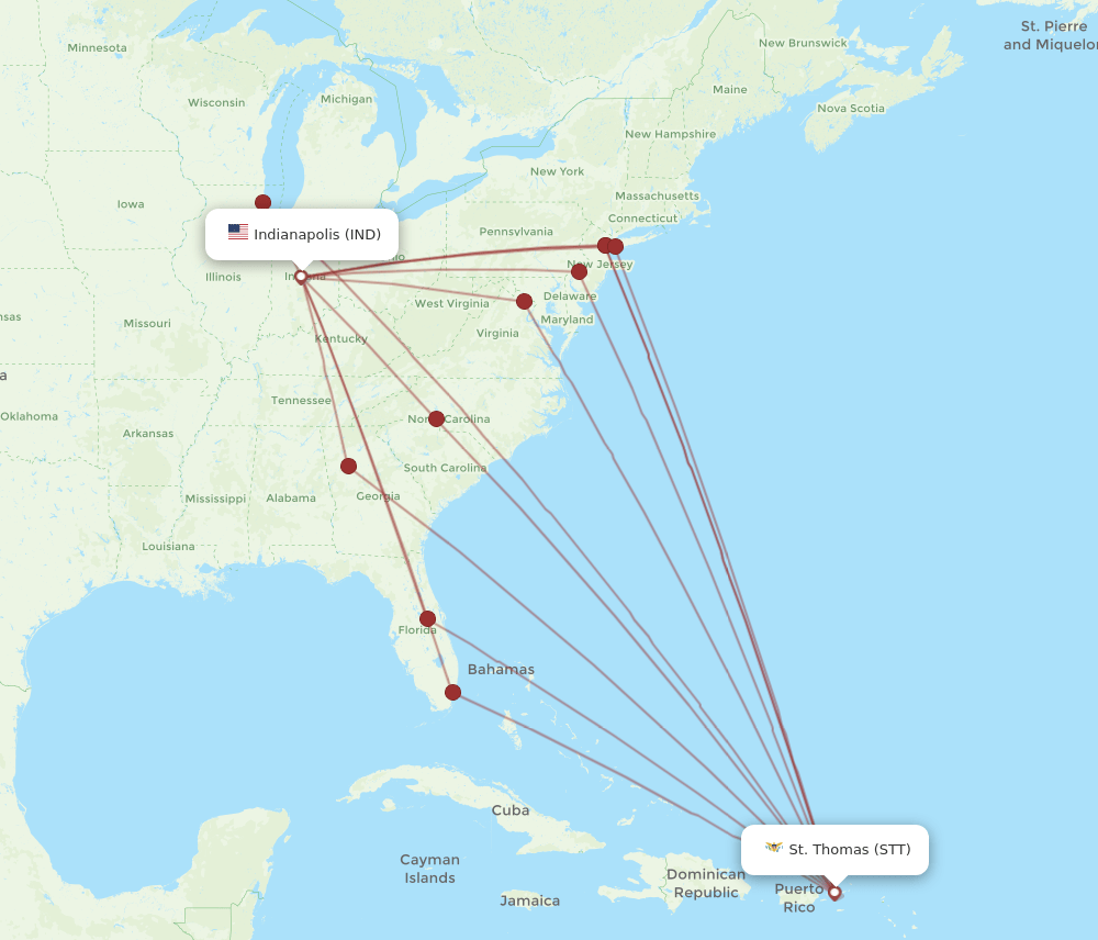 STT-IND flight routes