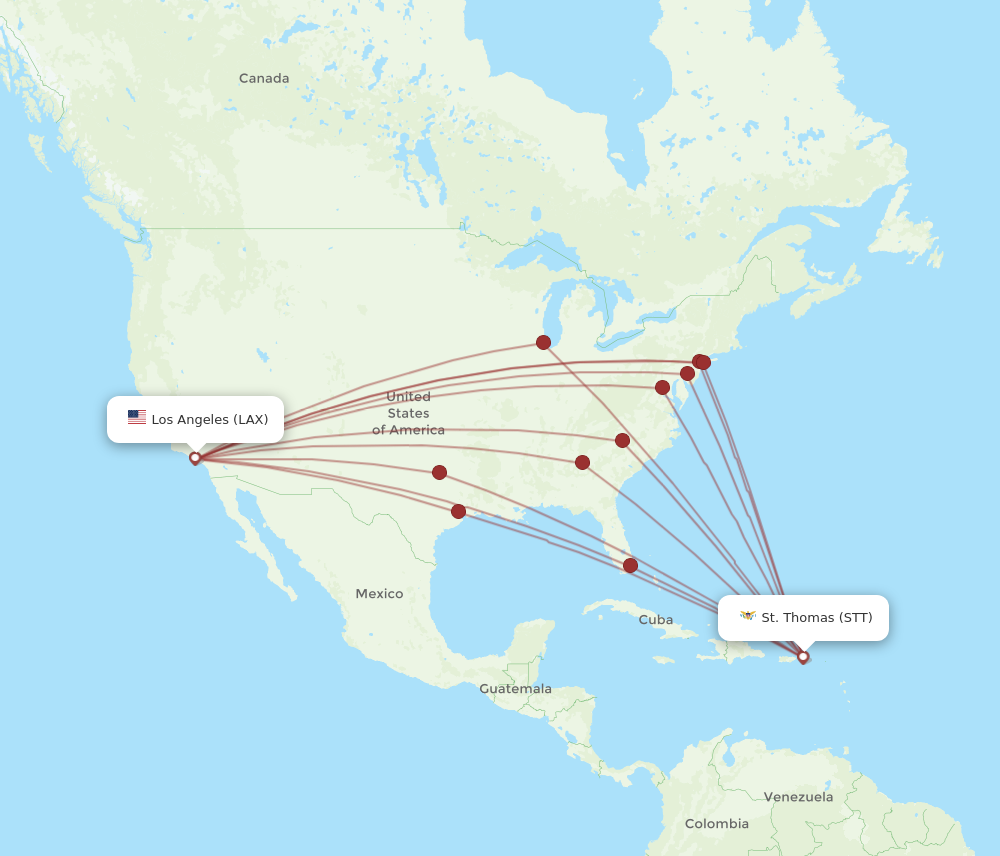 STT to LAX flights and routes map