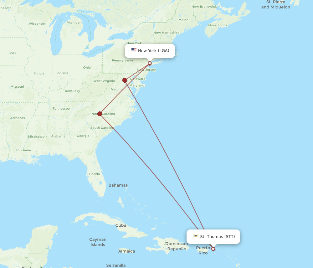 STT-LGA flight routes