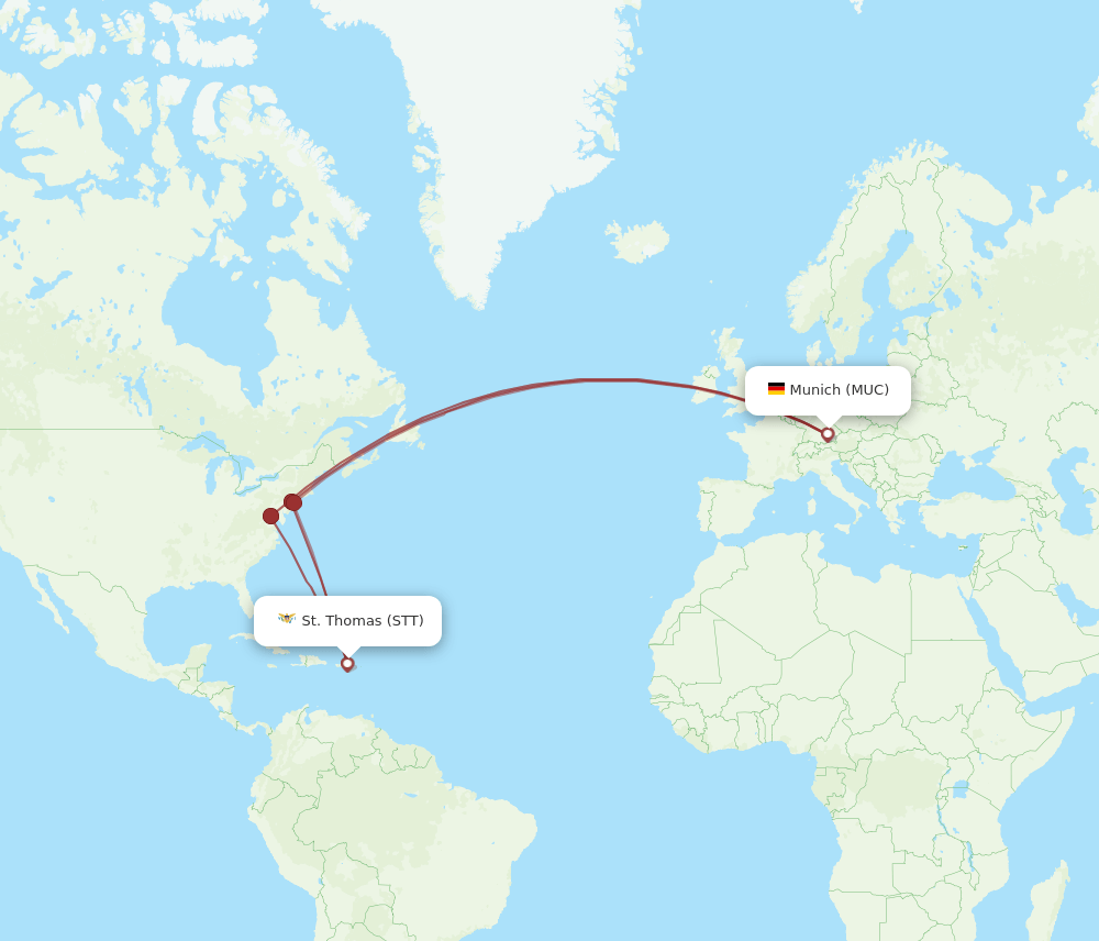 STT to MUC flights and routes map