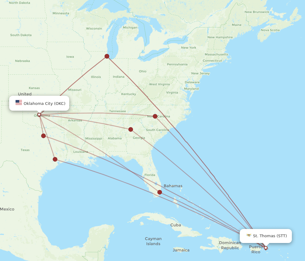 STT-OKC flight routes