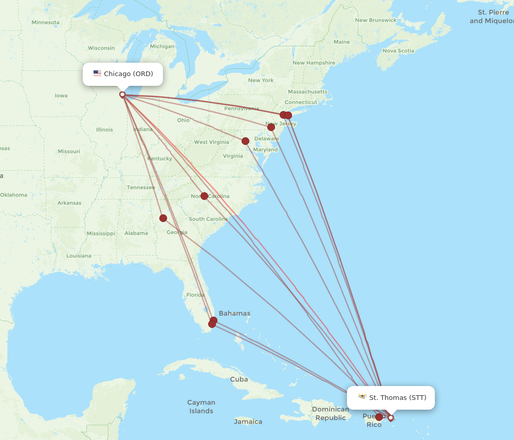 STT to ORD flights and routes map