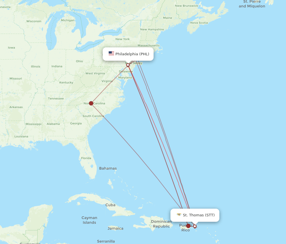 STT-PHL flight routes