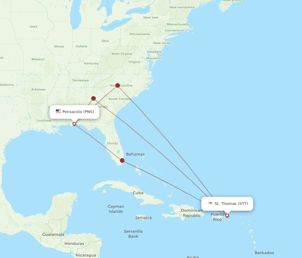 STT to PNS flights and routes map