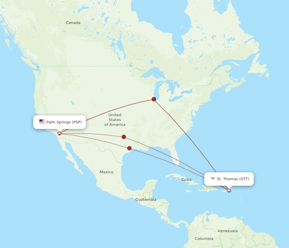 STT to PSP flights and routes map
