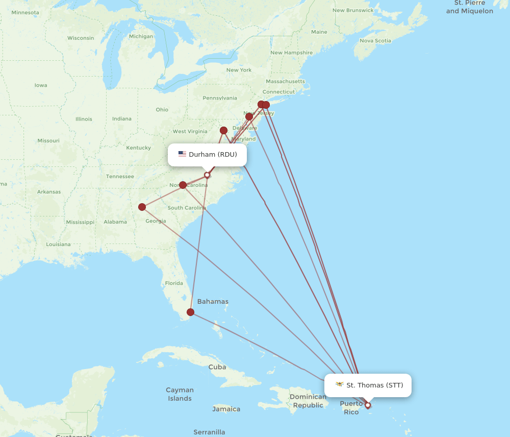 STT-RDU flight routes