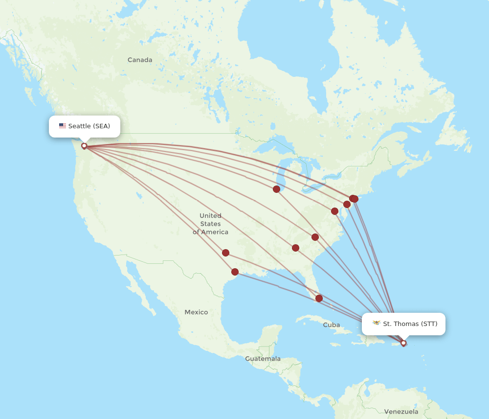 STT-SEA flight routes