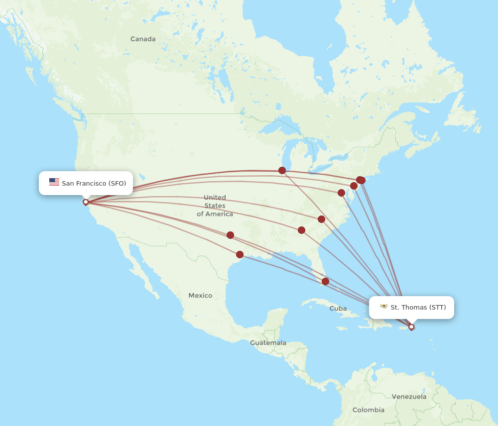 STT-SFO flight routes