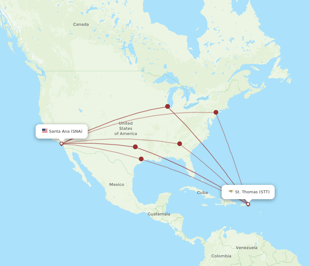 STT-SNA flight routes