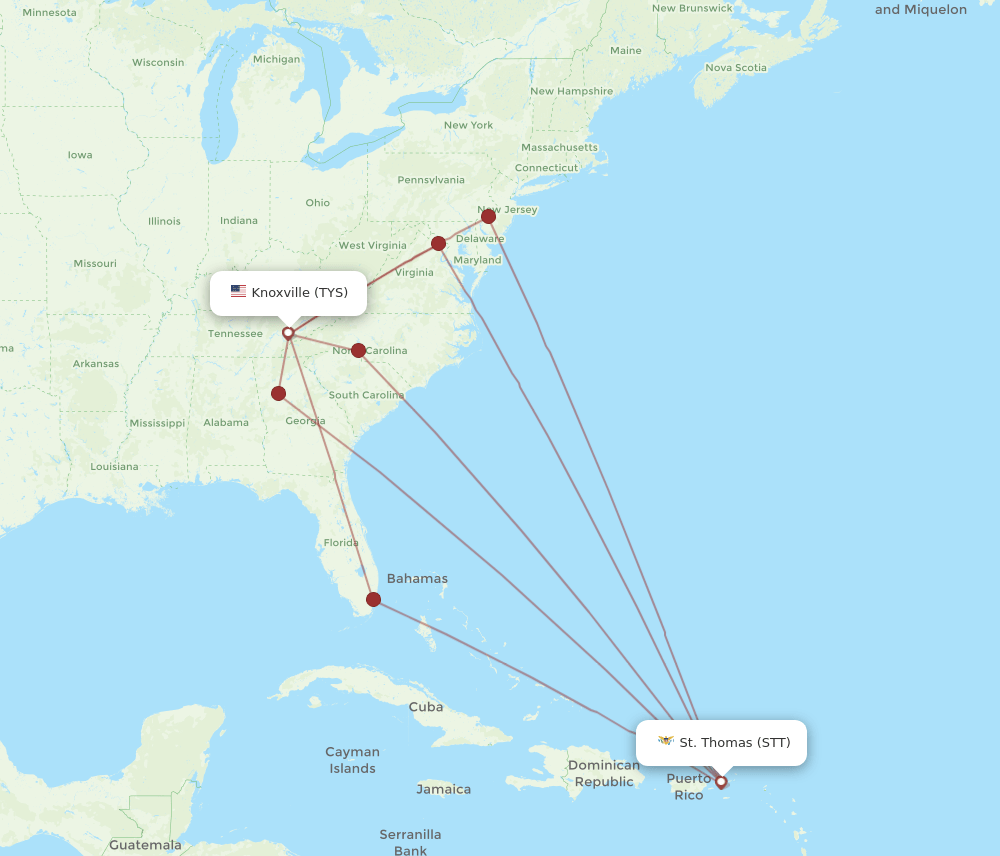STT-TYS flight routes