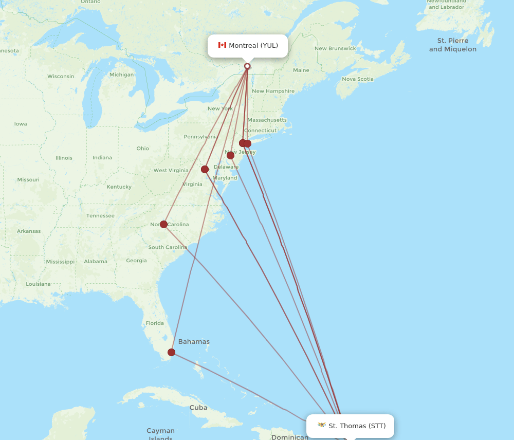 STT-YUL flight routes